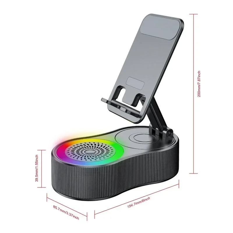 360°rotatable Adjustable FoldingLift-non-slip Phone Holder Wireless Speaker with Colorful Ambient Light 5.3 HDSurround Subwoofer