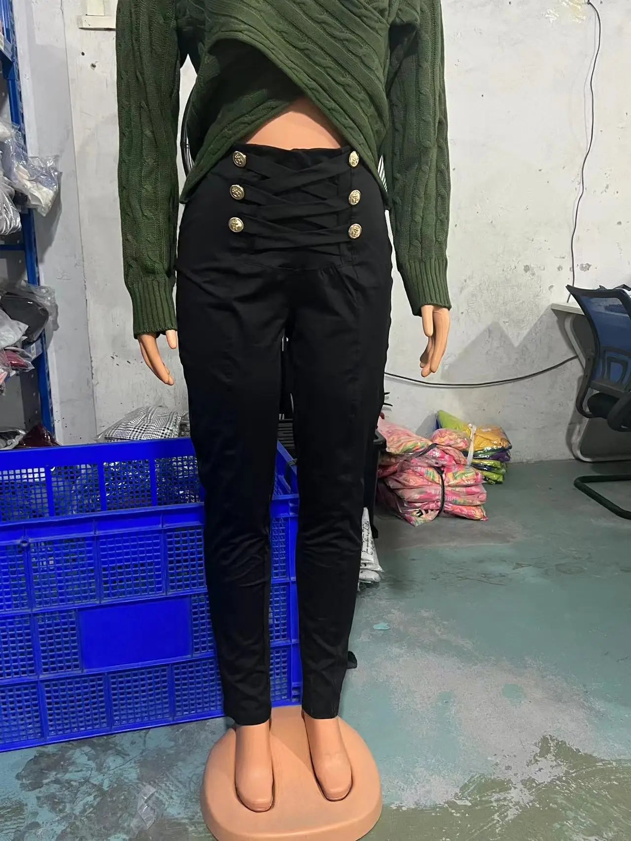 Women's Pants High Waist Trousers 2023 Button Decoration Office Solid Color Elegant Hip Lifting Leggings Skinny Pencil Pants