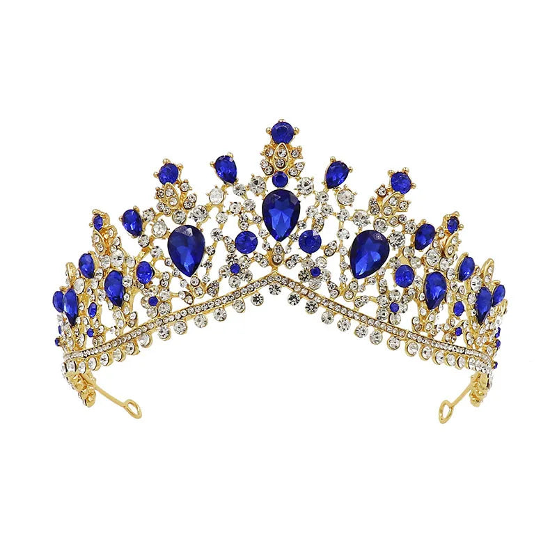 DIEZI Vintage Baroque Dark Blue Crystal Crown Bridal Hair Accessories Elegant Queen Tiaras Diadem Girls Wedding Dress Headbands