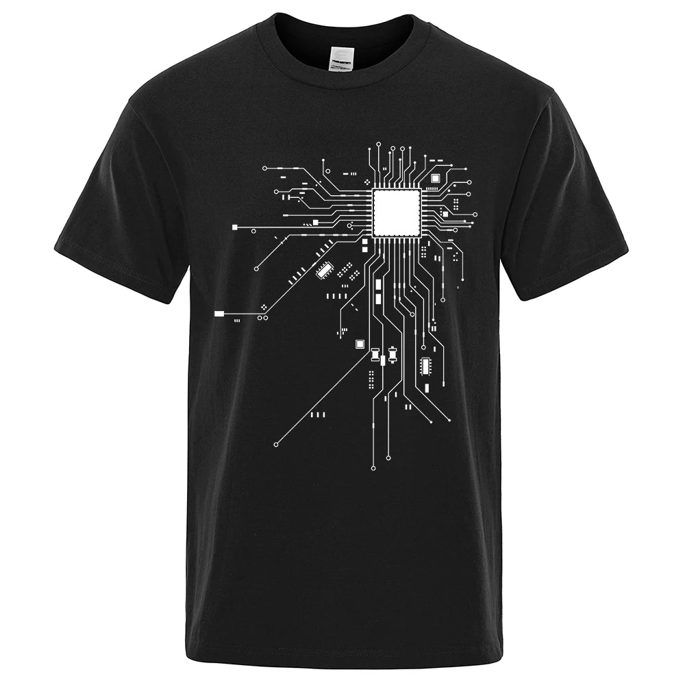 KIMLUD, CPU Processor Circuit Diagram T Shirt Men Summer Cotton T-shirt Men's Funny Tops Fashion Tees Homme Brand Unisex Clothes C99, Black / XL, KIMLUD APPAREL - Womens Clothes