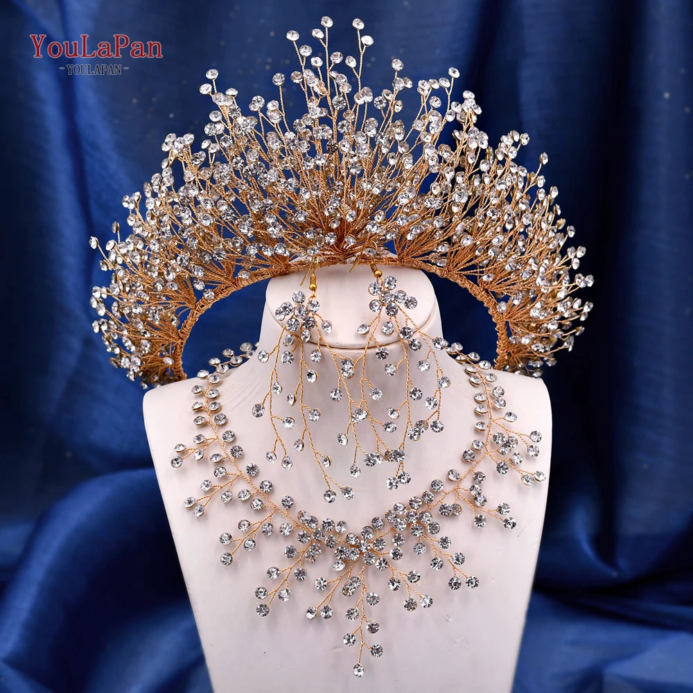 KIMLUD, TOPQUEEN Luxury Bridal Crown Rhinestones Tiaras Bride Headband Wedding Hair Accessories Pageant Diadem Women Headdress HP193P, KIMLUD Womens Clothes