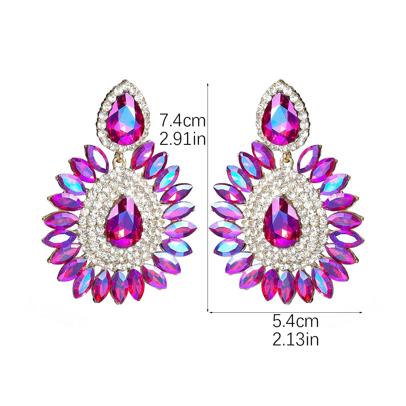 Vintage Rhinestone sunflower Statement Earrings Retro Big Cluster Crystal Drop Dangle Earrings for Women Girls