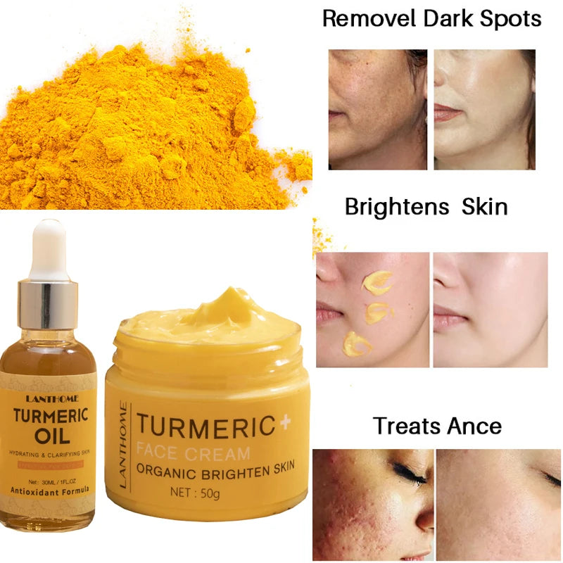 KIMLUD, Turmeric Skin Care Set Shrink Pores Moisturizing Whitening Facial Oils Nourish Smooth Face Acne Brightening Cream For Age Spots, KIMLUD Womens Clothes