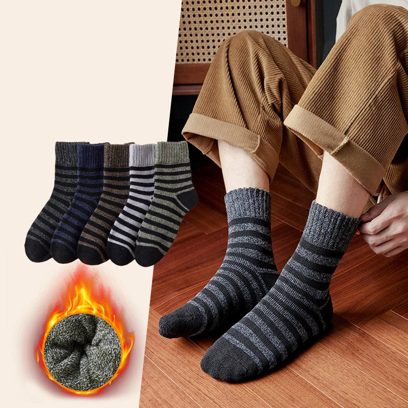 KIMLUD, 5pair Winter Thick Socks Men Super Thicker Solid Sock Striped Merino Wool Rabbit Socks Against Cold Snow Russia Winter Warm Sock, KIMLUD Womens Clothes