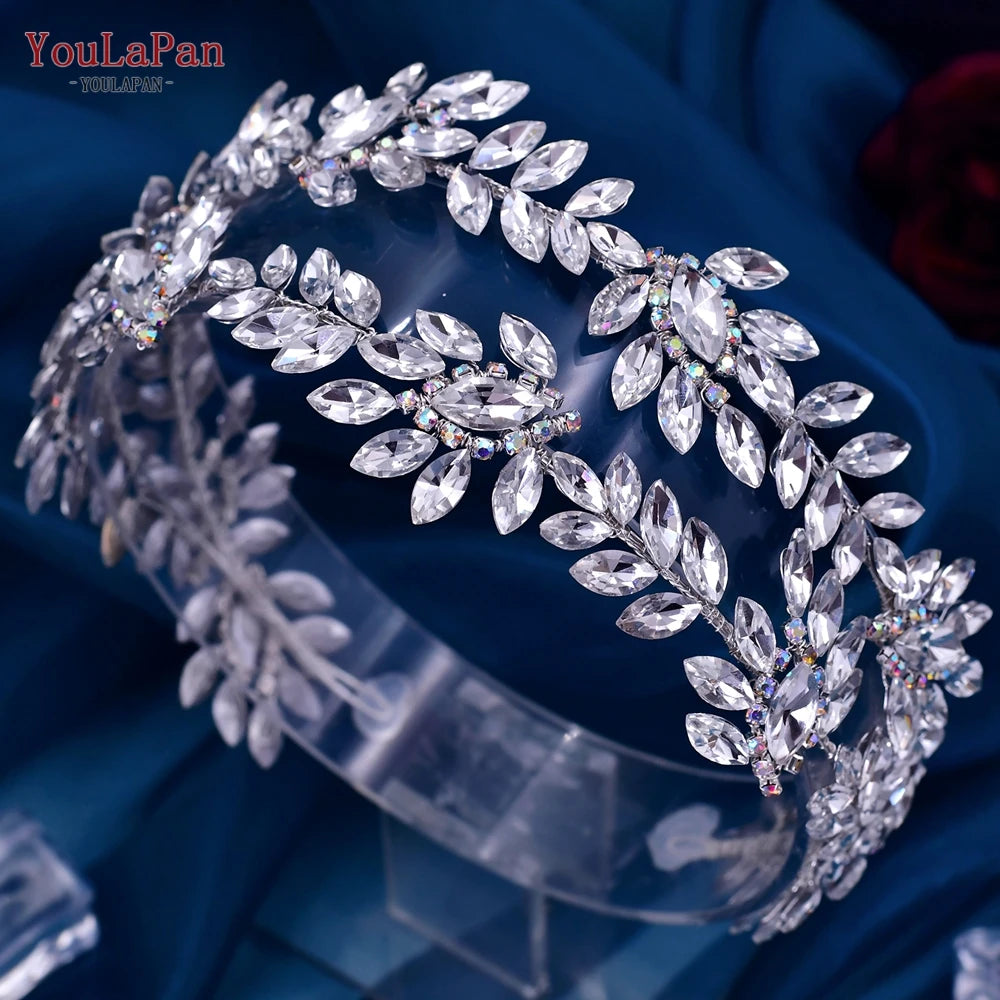 KIMLUD, YouLaPan HP450 Bridal Crown Silver Wedding Tiara Rhinestone Bride Headband Shiny Pageant Crown Women Hair Jewelry Accessories, KIMLUD Womens Clothes