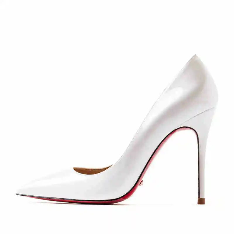 Women's heels 2025 trend Leather Luxury Pumps Red Bottom Pointed Toe High Heels Elegant Stiletto Party Ladies Shoes Woman 12cm - KIMLUD