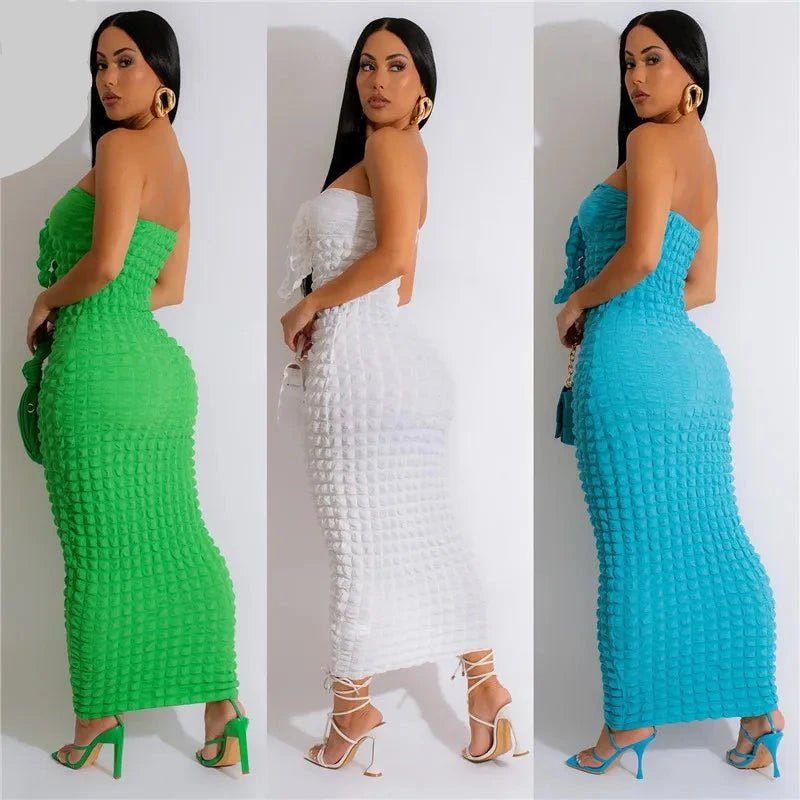 VAZN 2023 Top Quality Young Sexy Club Solid Hollow out Strapless Sleeveless Backless Sweet Women High Waist Long Pencil Dress