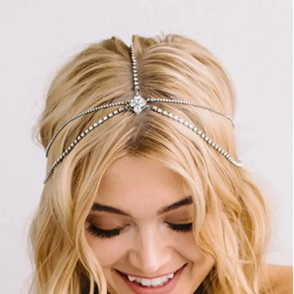 Stonefans Rhinestone Headband for Hair Bohemia Bridal Headwear Crystal Head Chain Wedding Hair Accessories Boho Tiara Jewelry