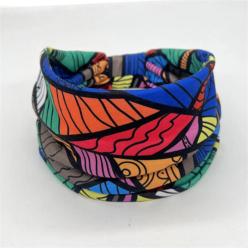 KIMLUD, New African Pattern Print Wide Headband for Women Twist Style Hair Bandanas Head Wrap Elastic  Headwear Turban Girls Accessories, KIMLUD Womens Clothes