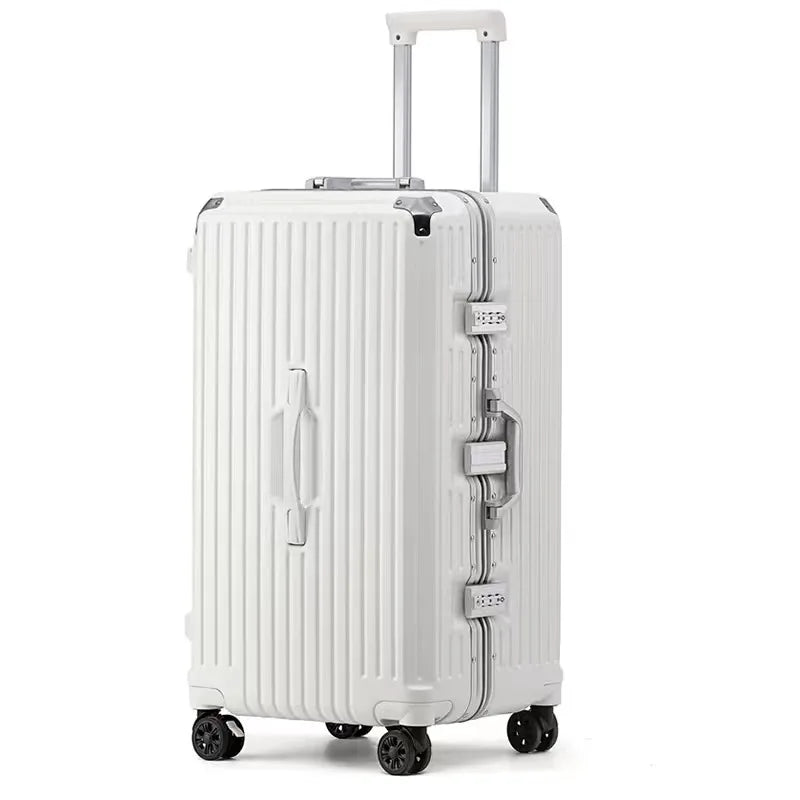 sushimu Suitcase Wide Handle Travel Suitcase Men 20 24 26 Carry-On Luggage Women PC Aluminum Frame Trolley Case - KIMLUD