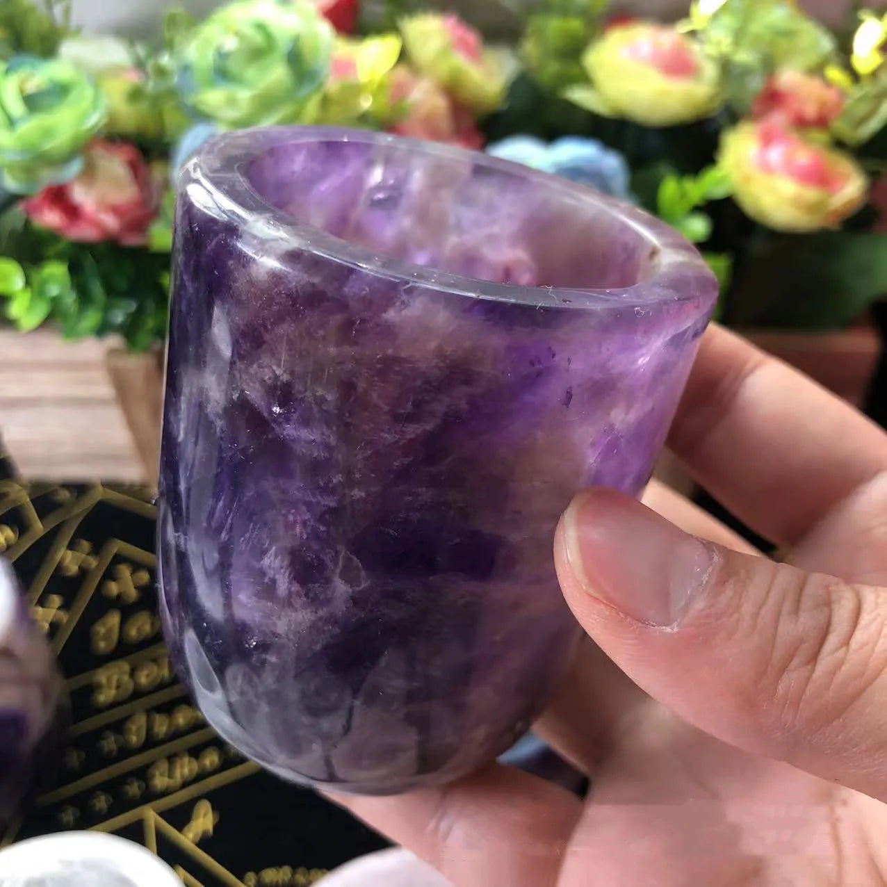 Natural Crystal Amethyst Rose Quartz White Crystal Cup Hand Curved Geode Crystal Tea Coffe Milk Mug Collection Craft Home Decor - KIMLUD