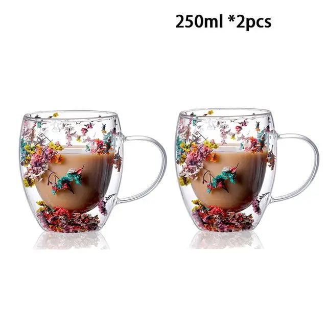 KIMLUD, YWDL 1/2pcs Double Wall Glass Cup With Handle Heat Resistant Tea Coffee Cups Espresso Milk Mug Gift, 2pcs 250ml A / 250-350ml, KIMLUD APPAREL - Womens Clothes