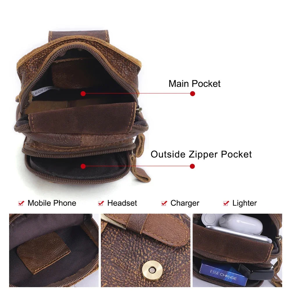 Genuine Leathe Waist Packs Men Waist Bags Travel Fanny Pack with Cell Phone Pouch Waist Casual Multifunction  Belt Bag