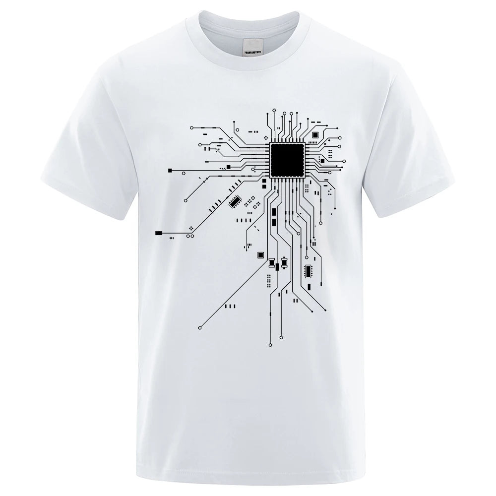 KIMLUD, CPU Processor Circuit Diagram T Shirt Men Summer Cotton T-shirt Men's Funny Tops Fashion Tees Homme Brand Unisex Clothes C99, White / XL, KIMLUD APPAREL - Womens Clothes