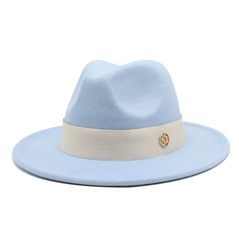 KIMLUD, New Fedora Hat For Women Winter Elegant Fashion Formal Wedding Decorate Church Cap Panama Party Jazz Hat chapeau femme, Sky blue / 56-58CM, KIMLUD APPAREL - Womens Clothes