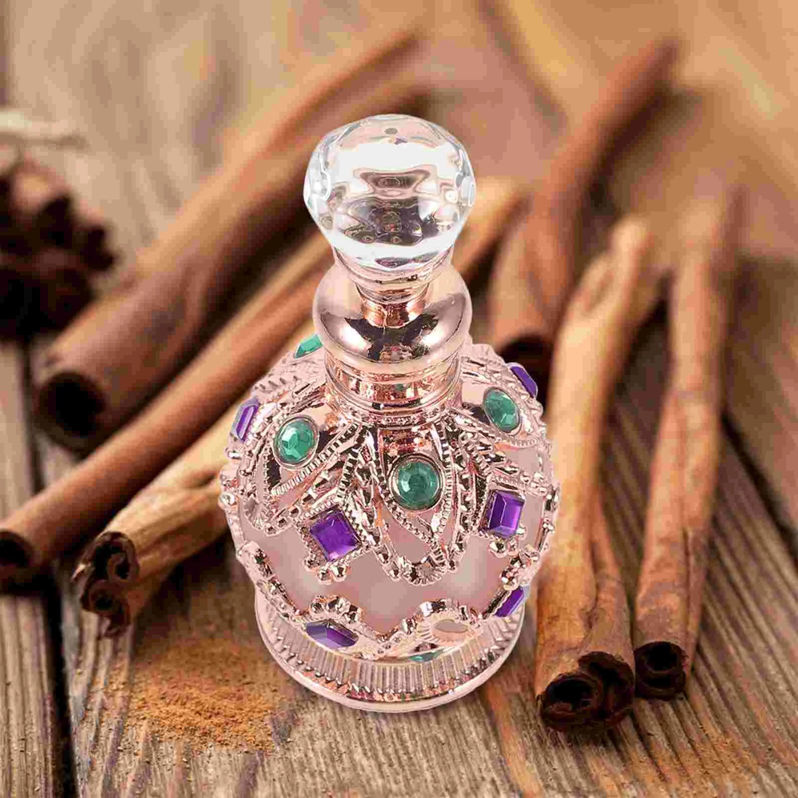 Empty Jeweled Essential Oil Bottle for Travel Vintage Bottle Mini Dropper Bottle Metal 15ml Perfume Bottle Arab Style Women Gift