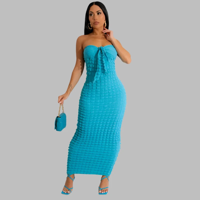 VAZN 2023 Top Quality Young Sexy Club Solid Hollow out Strapless Sleeveless Backless Sweet Women High Waist Long Pencil Dress