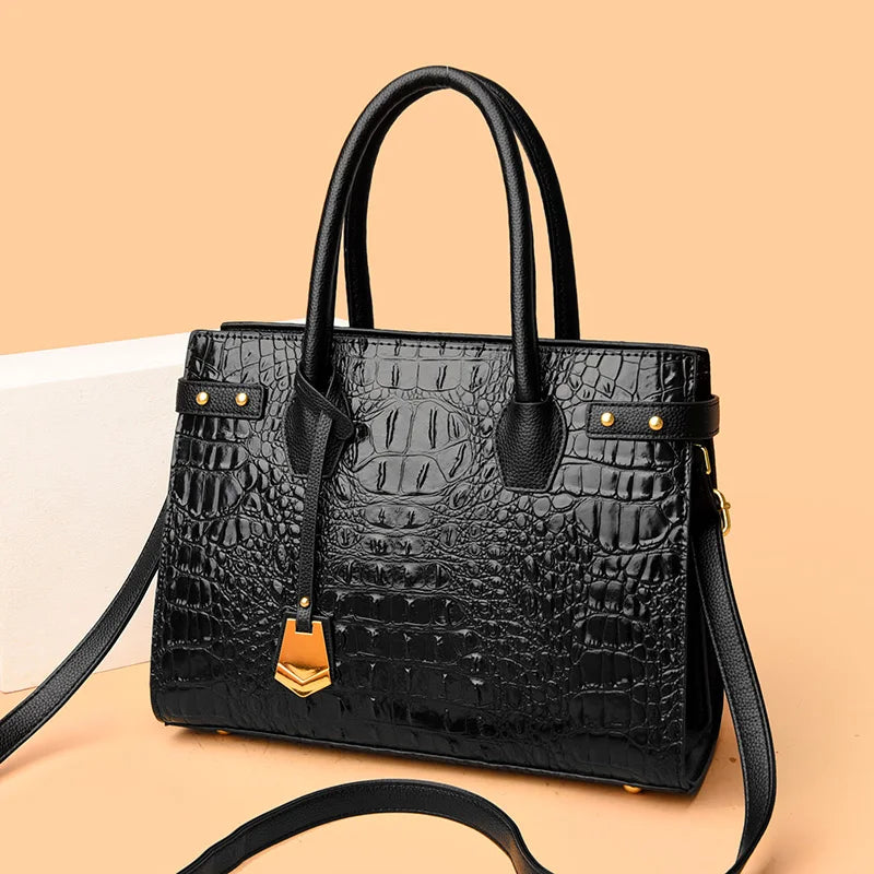 2024 Luxury Leather Handbag For Women New Ladies Crocodile Pattern Shoulder Crossbody Bag Large Capacity Shopper Casual Tote Sac