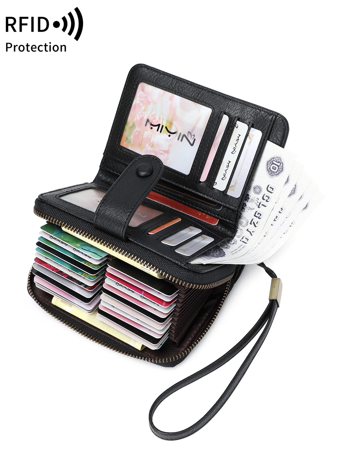 KIMLUD, MIYIN Retro Large Capacity RFID Shielded Women's Short Wallet Multi Card Slot Organ Credit Card Bag Multi Functional Zero Wallet, KIMLUD Womens Clothes