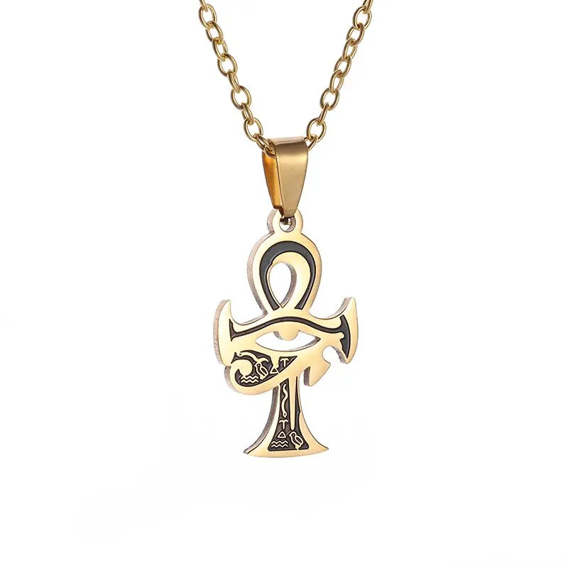 KIMLUD, Fashion Classic Vintage Egypt Ancient Ankh Cross Pendant Necklace for Men Trend Punk Women Glamour Jewelry, AL20279-Gold, KIMLUD APPAREL - Womens Clothes