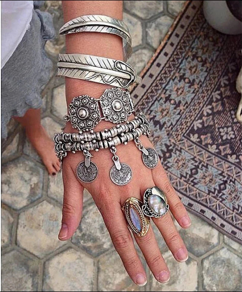 KIMLUD, Retro Ethnic Coins Bracelet for Women Boho Beach Party Festival Bracelets Gypsy Afghan Turkish India Antalya Jewelry Accessories, KIMLUD Womens Clothes