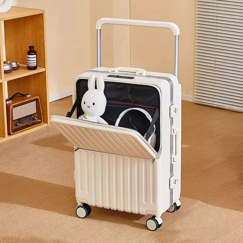 Wide Handle Front Opening Luggage 20" Suitcase Laptop Bag Multifunction Password Trolley Case Carrier 28-inch Large Capacity - KIMLUD