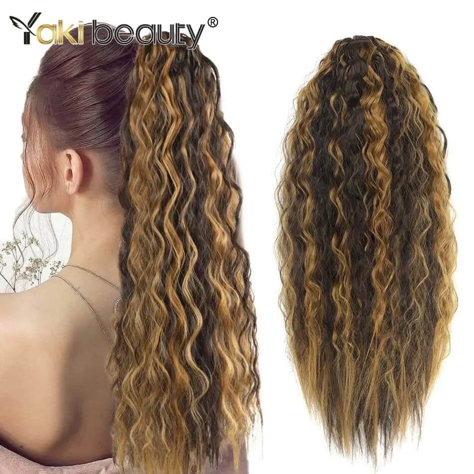 Synthetic Long Kinky Curly Ponytail 24inch Drawstring Ponytail Chip-In Hair Extension MT4/27# Wrap Around Ponytail