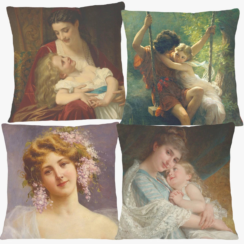 European Retro Vintage Oil Paintings Cushion Cover Beautiful Woman Lady Girls Print Decorative Pillow Case