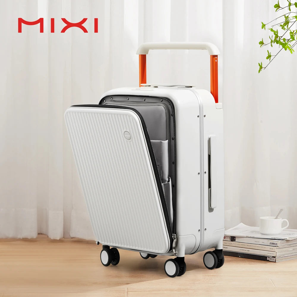 Mixi Front Laptop Pocket Suitcase Wide Handle Travel Suitcase Men 20''Carry-On Luggage Women PC Aluminum Frame Trolley Case 24'' - KIMLUD