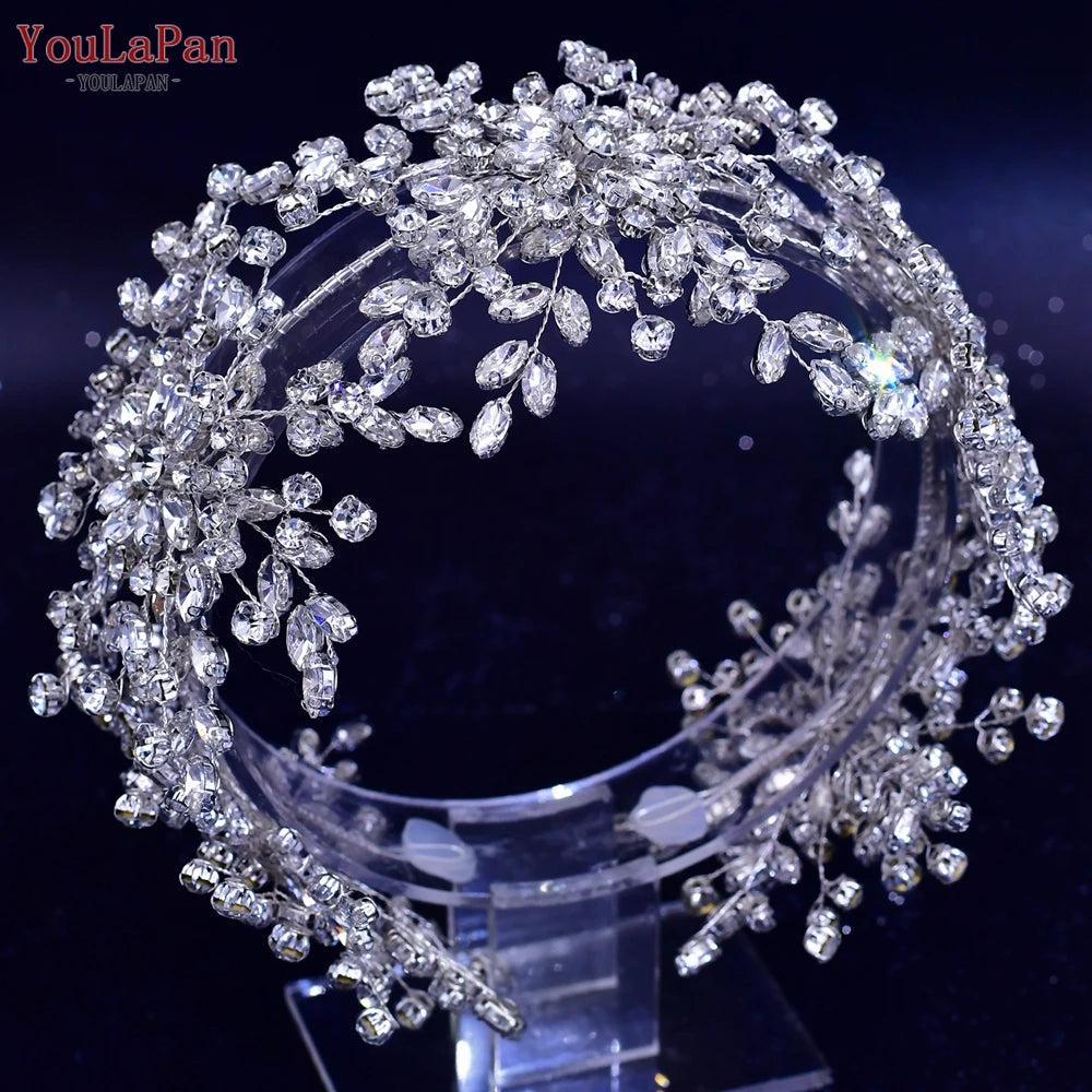 YouLaPan HP389 Bridal Tiara Rhinestone Woman Headband Wedding Hair Accessory Pageant Headwear Silver Gold Color Bride Headpiece