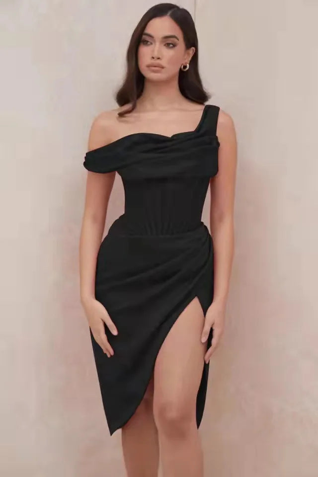 High Quality Satin Bodycon Dress Elegant Women Party Dress 2021 Red Off The Shoulder Sexy Dress Celebrity Evening Night Dresses