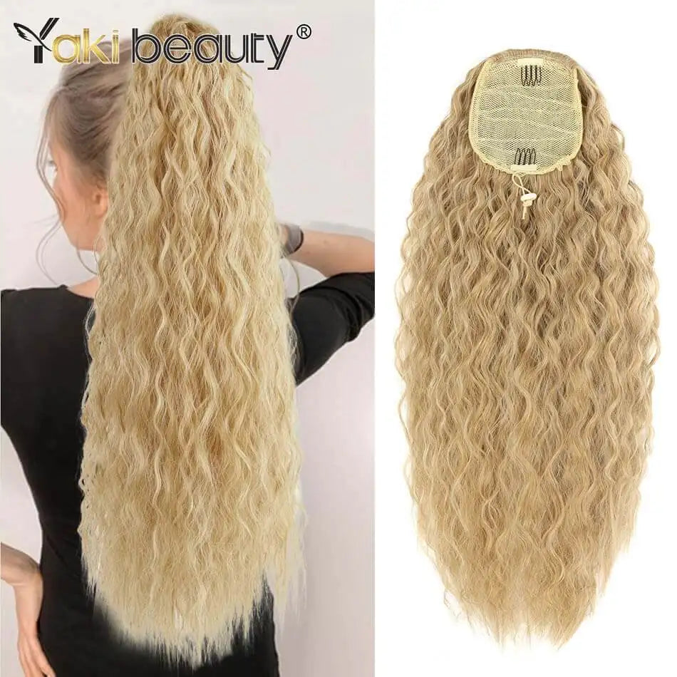 Synthetic Long Kinky Curly Ponytail 24inch Drawstring Ponytail Chip-In Hair Extension MT4/27# Wrap Around Ponytail