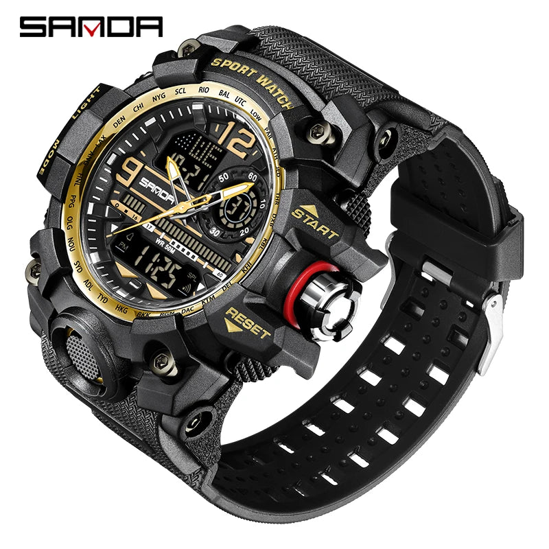 KIMLUD, SANDA G style Top Men Watch 50M Waterproof Sports Military Quartz Watch For Male Electron LED Digital Wristwatch Reloj De Hombre, gold / CHINA, KIMLUD APPAREL - Womens Clothes