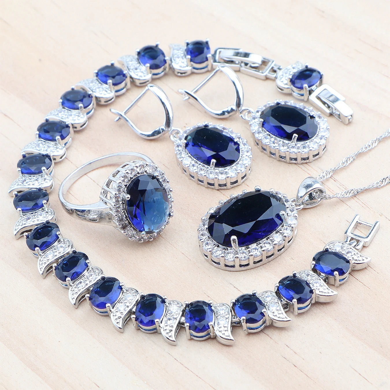 925 Silver Jewelry Sets Wedding Purple Zircon Earrings Bracelets For Women Rings Pendant Necklace Set