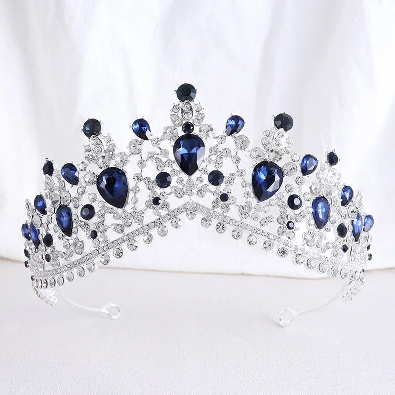 DIEZI Vintage Baroque Dark Blue Crystal Crown Bridal Hair Accessories Elegant Queen Tiaras Diadem Girls Wedding Dress Headbands