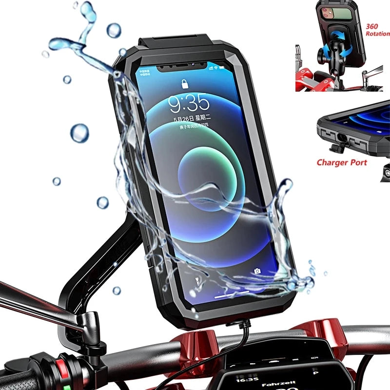 Waterproof Phone Case Bike Motorcycle Handlebar Rear View Mirror 3 to 6.8" Cellphone Mount Bag Motorbike Scooter Phone Stand - KIMLUD