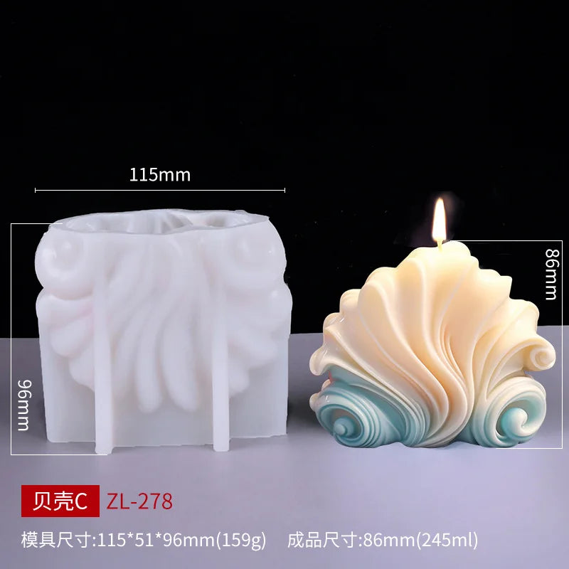 New 3D Shell shaped candle silicone mold wave striped shell cake chocolate silicone mold soap mold water wave shell candle molds - KIMLUD