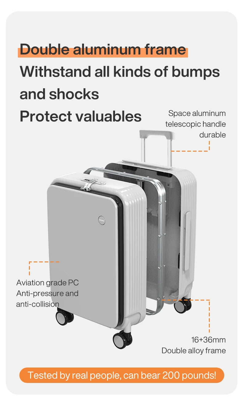 Mixi New Aluminum Frame Suitcase Carry On Rolling Luggage with USB Port Boarding Cabin Cup and Phone Holder 20 24 Inch - KIMLUD