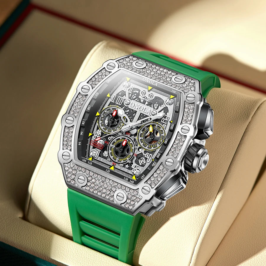 Unique Fashion Design Diamond Inlaid Men's Watch ONOLA Luxury Full-automatic Mechanical Waterproof Tape Watches Men clock