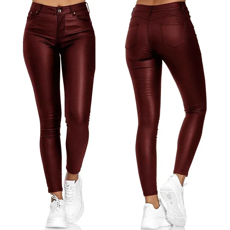 New Women PU Leather Pants Black Sexy Stretch Bodycon Trousers Women High Waist Long Casual Pencil Pants Plus Size XS-4XL