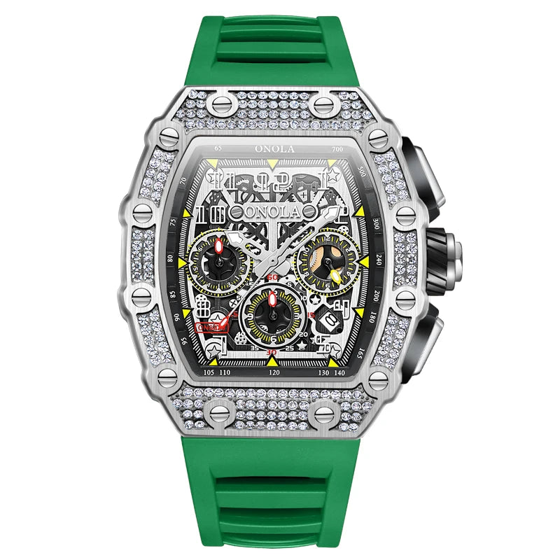 Unique Fashion Design Diamond Inlaid Men's Watch ONOLA Luxury Full-automatic Mechanical Waterproof Tape Watches Men clock