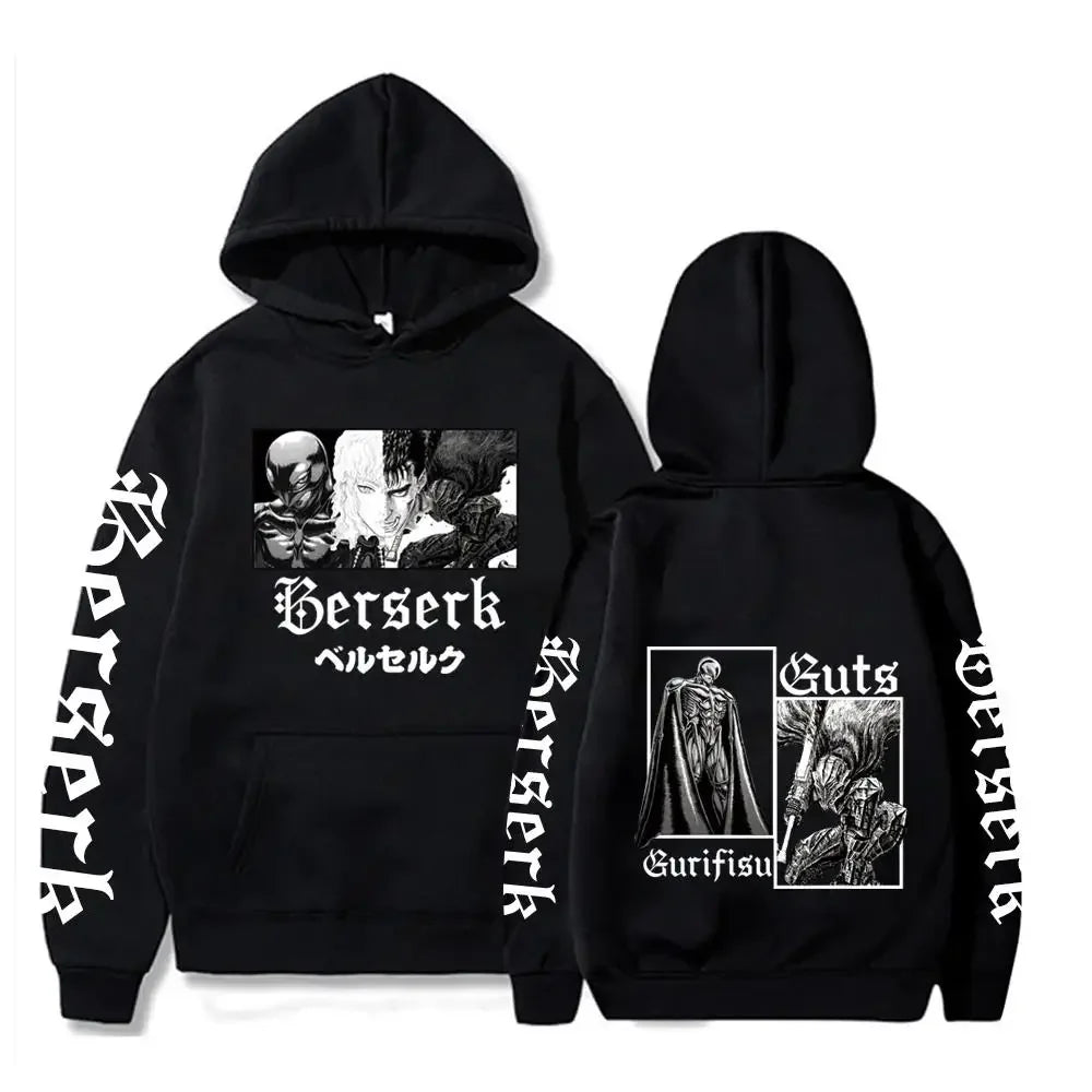 KIMLUD, Berserk Guts Hoodies Men Women Graphic Print Long Sleeve Streetwear Japanese Style Manga Sweatshirts Fleece Loose Soft Clothing, black4 / M, KIMLUD APPAREL - Womens Clothes