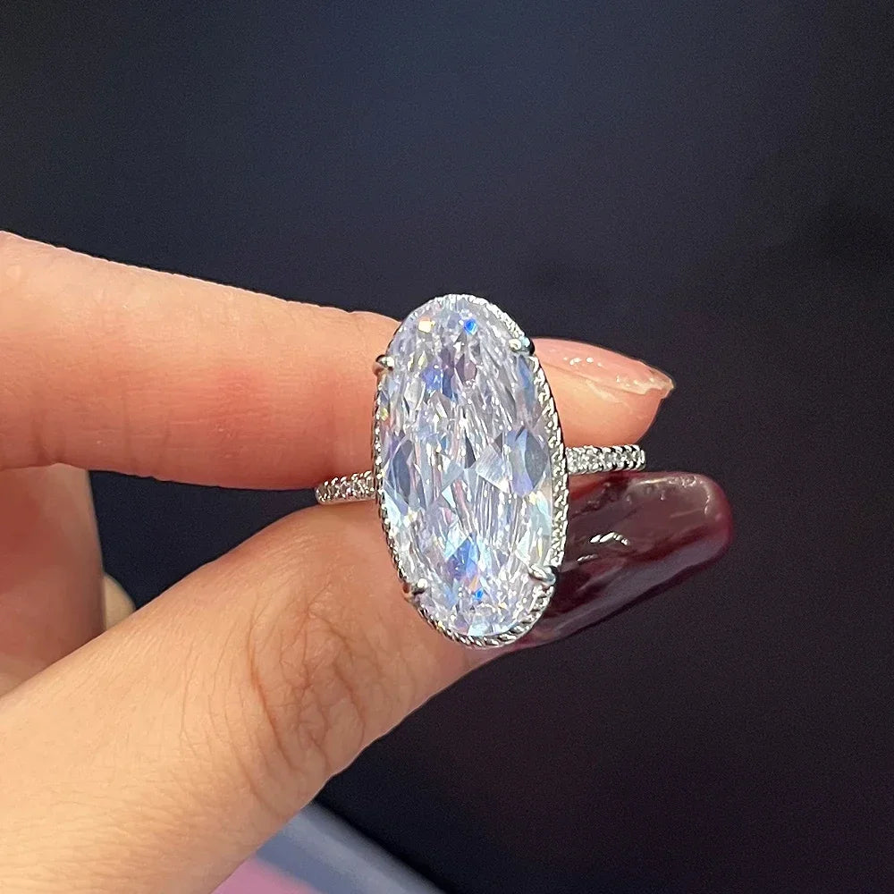 New Luxury Big Oval Cubic Zirconia Crystal Rings Women Wedding Accessories High-quality Silver Color Engagement Bands Jewelry