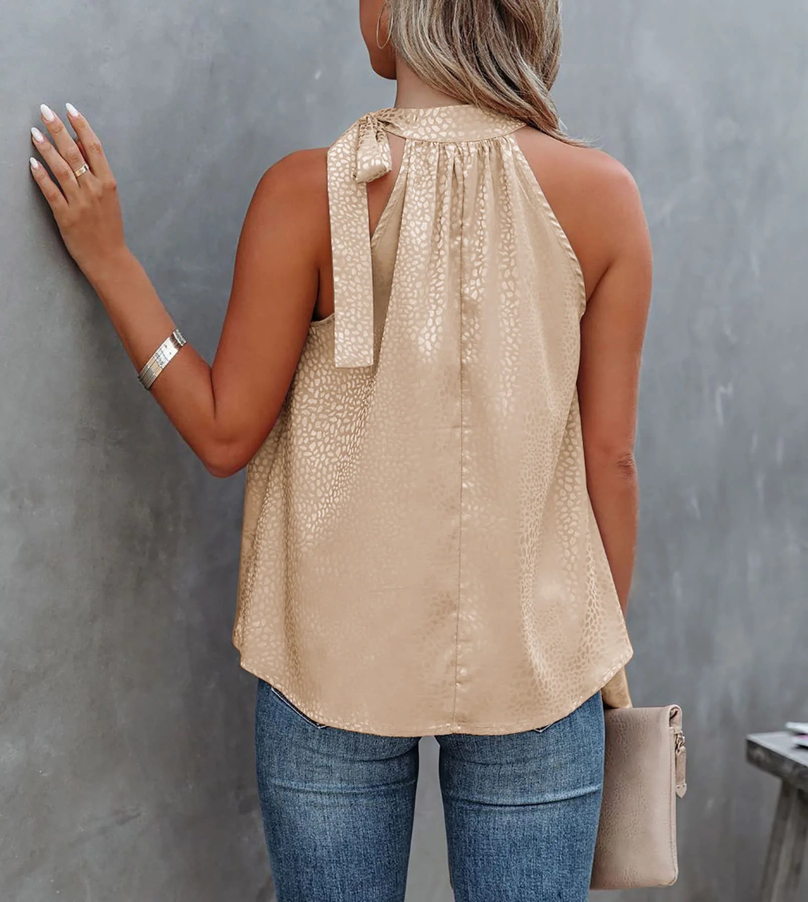 Women Summer Style Blouses Shirts Lady Casual Sleeveless Halter Collar Solid Color Blouse Tops DF5071