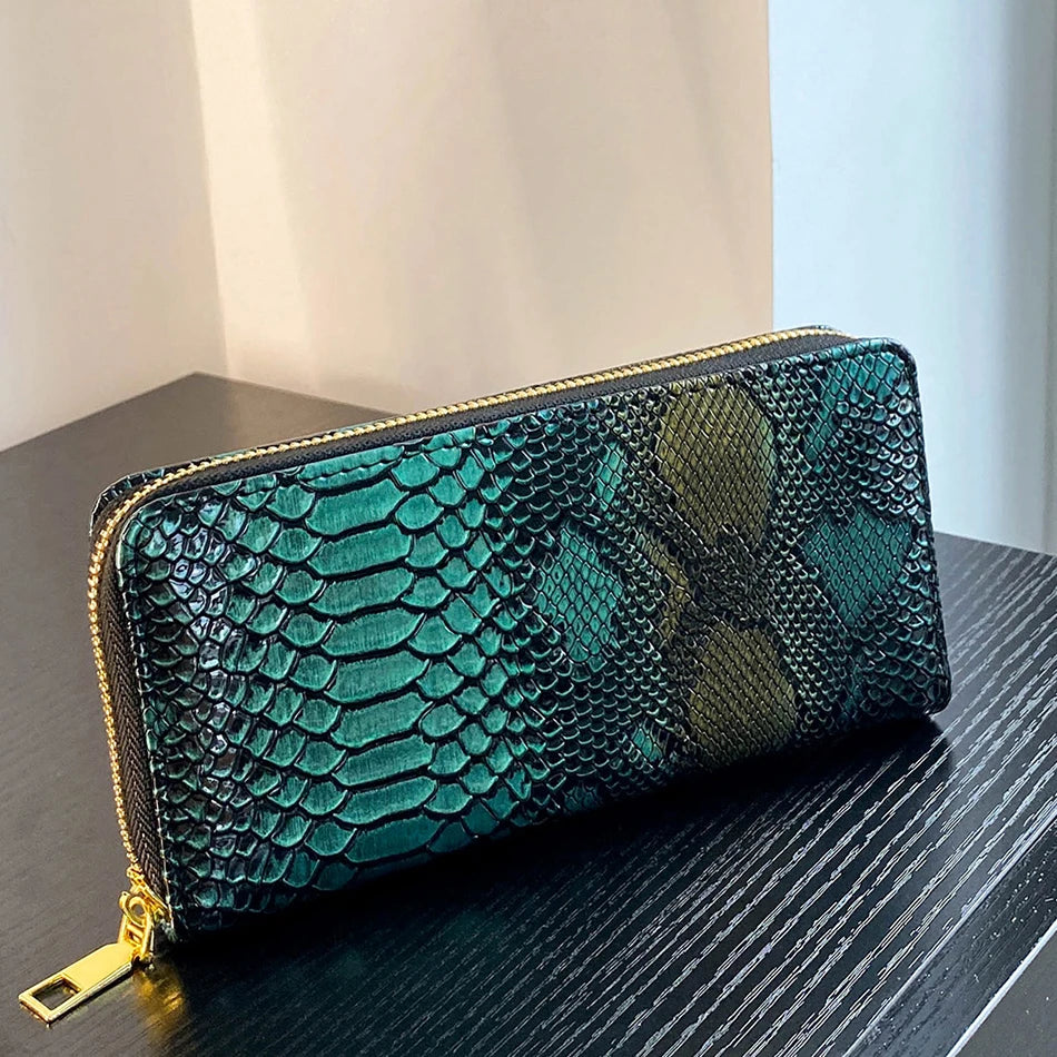 KIMLUD, Female Coin Purse Crocodile Leather Long Women Wallet Serpentine Design Phone Purses for Ladies Cardholder Clutch Money Bag Sac, KIMLUD Womens Clothes