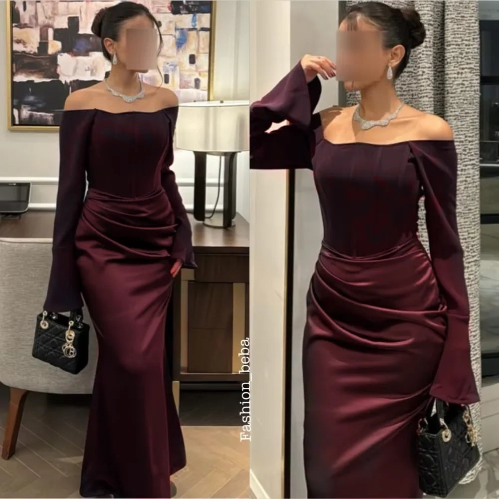 KIMLUD, Customized Matching Pleat Trumpet Off-the-shoulder Long Dresses Bespoke Occasion Dresses High Quality Simple, KIMLUD Womens Clothes