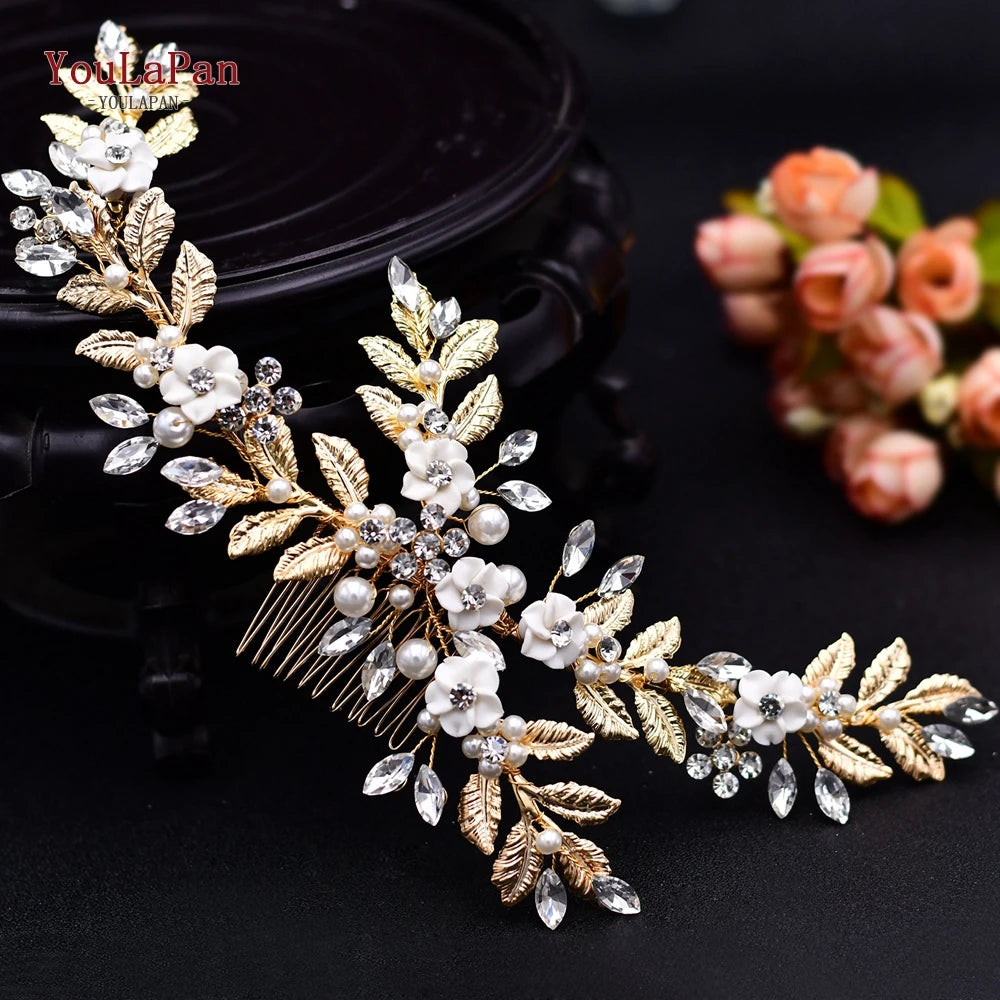 KIMLUD, YouLaPan Alloy Flower Bridal Hair Accessories Wedding Hair Clips Rhinestone Side Hairpin Women Crystal Wedding Headdress HP254, HP368-G, KIMLUD APPAREL - Womens Clothes