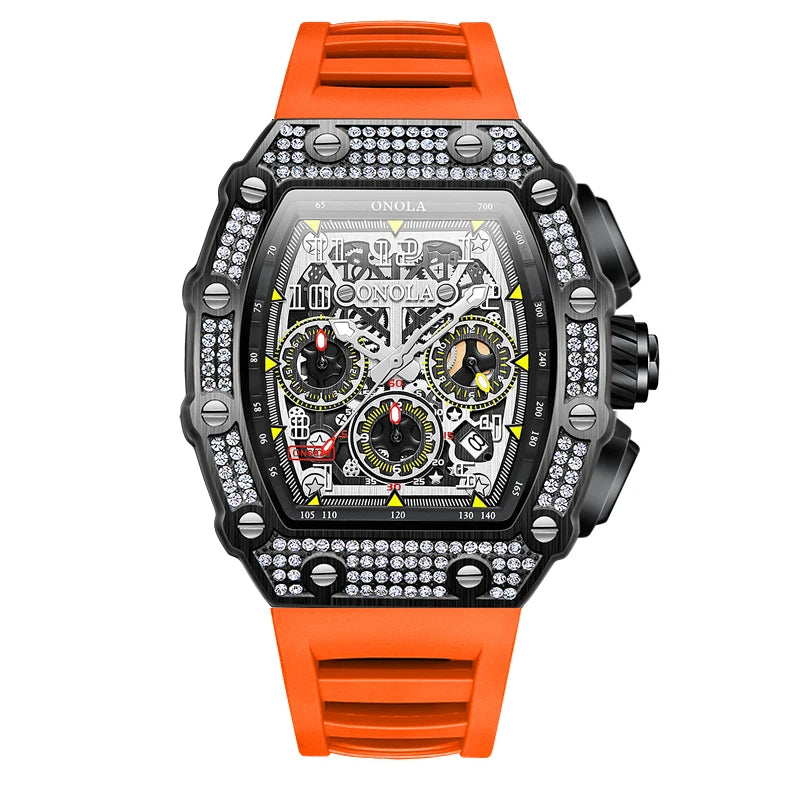 Unique Fashion Design Diamond Inlaid Men's Watch ONOLA Luxury Full-automatic Mechanical Waterproof Tape Watches Men clock