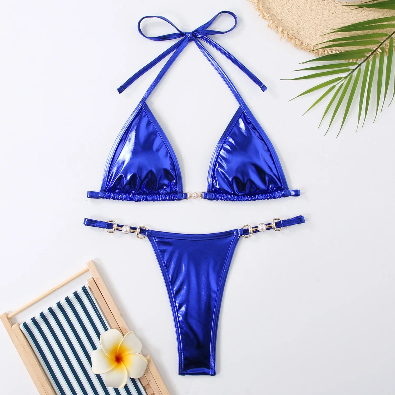 Sexy Micro Bikini 2024 Women Swimwear Metallic Halter Triangle Bikinis Sets Thong Swimsuit Female Bathing Suit Brazilian Biquini