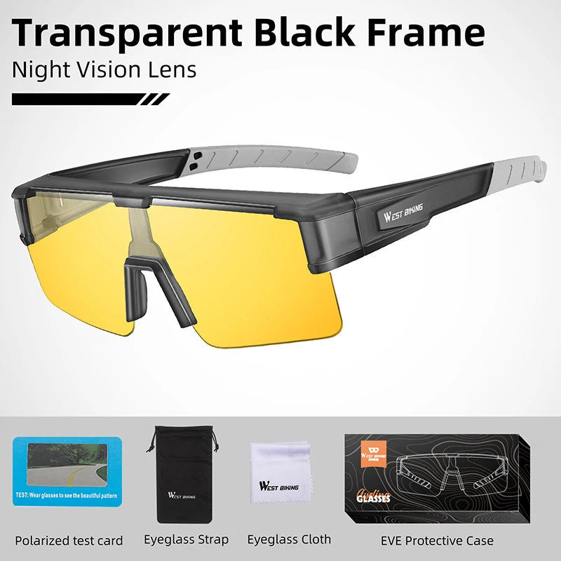 WEST BIKING Photochromic Cycling Glasses Fit Over Myopic Sunglasses UV 400 Polarized Glasses Driving Fishing Eyewear Goggles